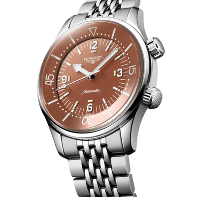 Longines Legend Diver Terracotta Dial & Silver Chain Watch for Men