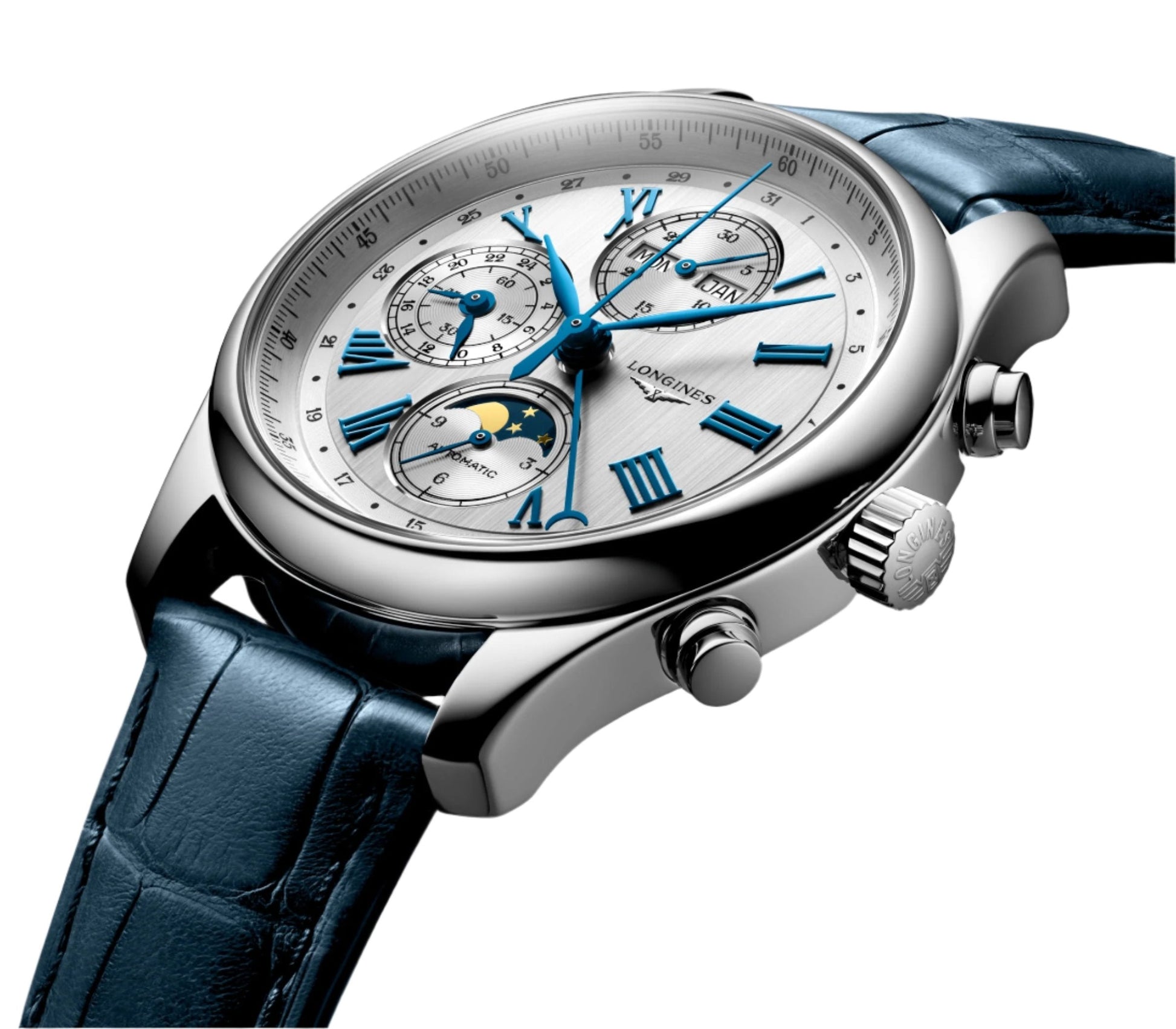 Longines Master Chrono Moonphase Silver Dial Men 42mm