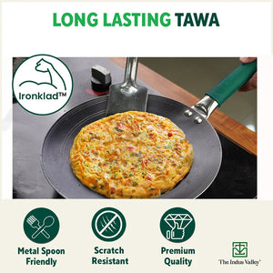Ironklad 100% Pure Sheet Iron Concave Tawa, Steel Cool Touch Handle & Silicone Grip, Pre-seasoned, Toxin-free, 27 cm, 1 Kg
