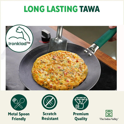 Ironklad 100% Pure Sheet Iron Concave Tawa, Steel Cool Touch Handle & Silicone Grip, Pre-seasoned, Toxin-free, 27 cm, 1 Kg
