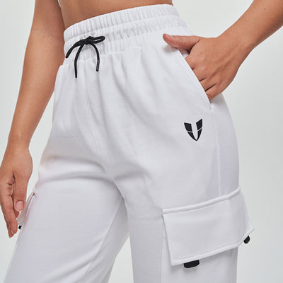 Loose Fit Cargo Joggers - White
