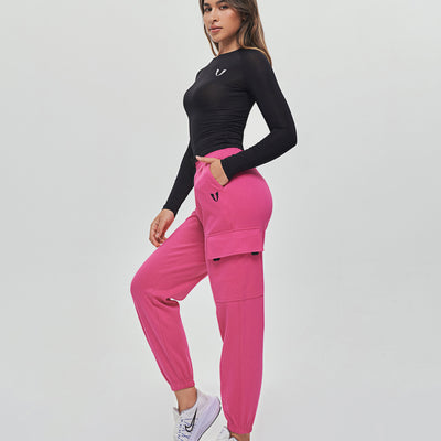 Loose Fit Cargo Joggers - Fuchsia
