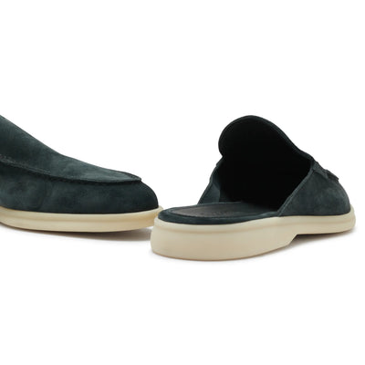 Loro Piana Babouche Walk Suede Dark Green Loafers