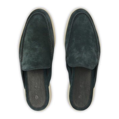 Loro Piana Babouche Walk Suede Dark Green Loafers
