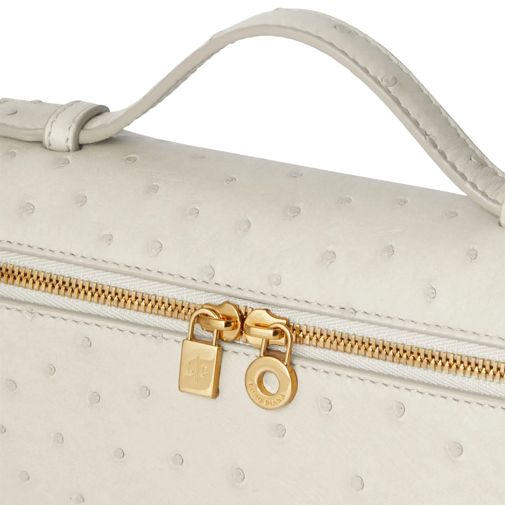 Loro Piana Extra Pocket L19 Ostrich Leather Whisper White Sun Gold Shoulder Bag