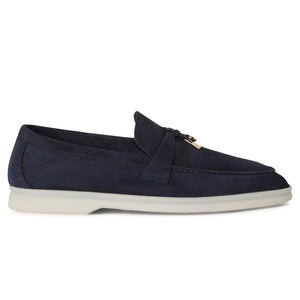 Loro Piana Summer Charms Suede Argo Blue Melange Loafers