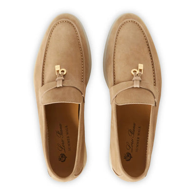 Loro Piana Summer Charms Suede Sandstone Loafers