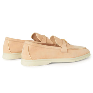 Loro Piana Summer Charms Walk Suede Goatskin Pink Reef Loafers