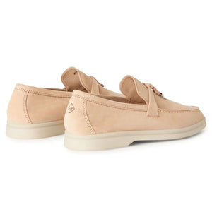 Loro Piana Summer Charms Walk Suede Goatskin Pink Sand Loafers