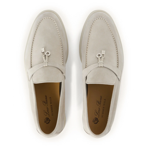 Loro Piana Summer Charms Walk Suede Goatskin Powder Pearl Loafers