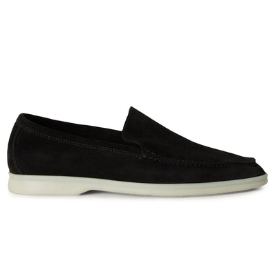 Loro Piana Summer Walk Suede Black Loafers