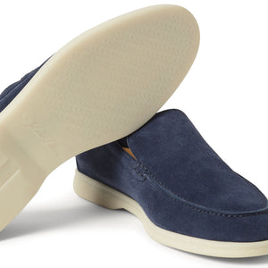 Loro Piana Summer Walk Suede Dark Deep Sea Loafers