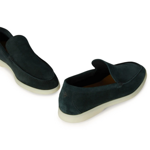 Loro Piana Summer Walk Suede Dark Green Loafers