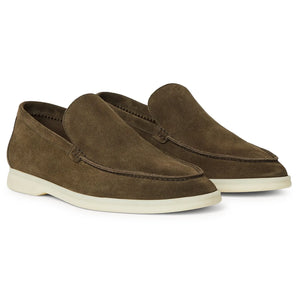 Loro Piana Summer Walk Suede Grey Moss Loafers