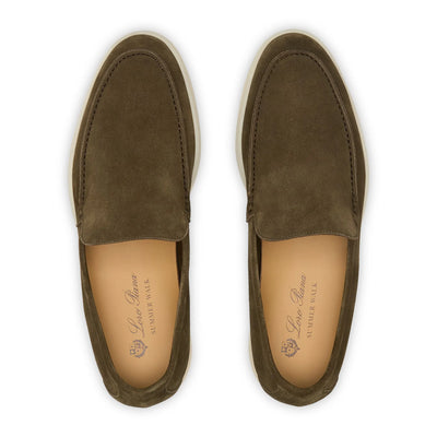 Loro Piana Summer Walk Suede Grey Moss Loafers