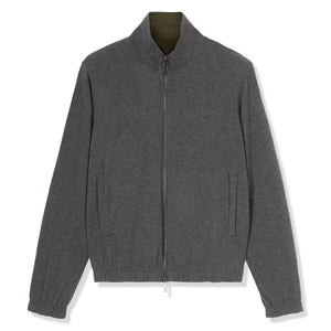 Loro Piana Windmate Storm System Dark Green Flannel Melange Bomber Jacket