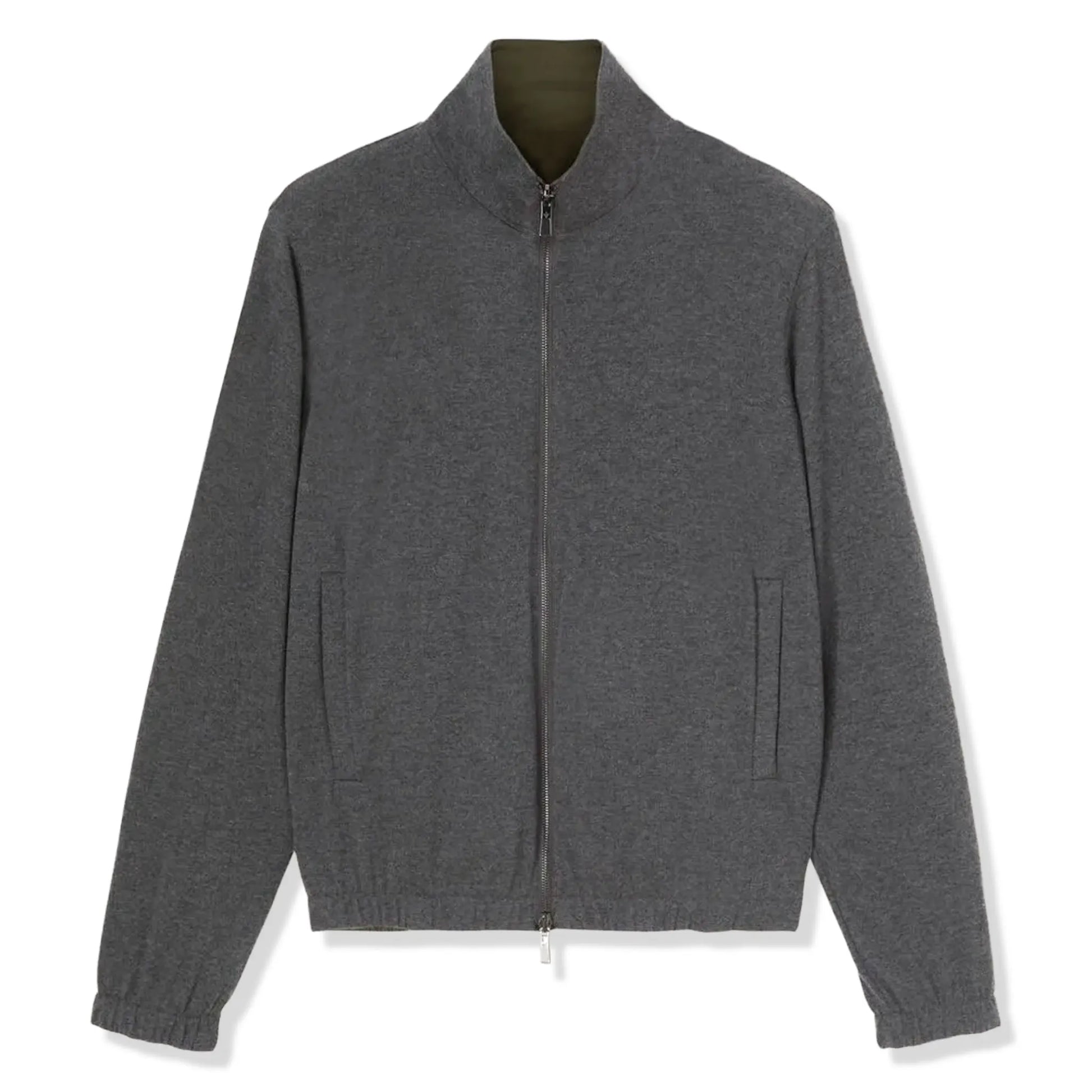 Loro Piana Windmate Storm System Dark Green Flannel Melange Bomber Jacket