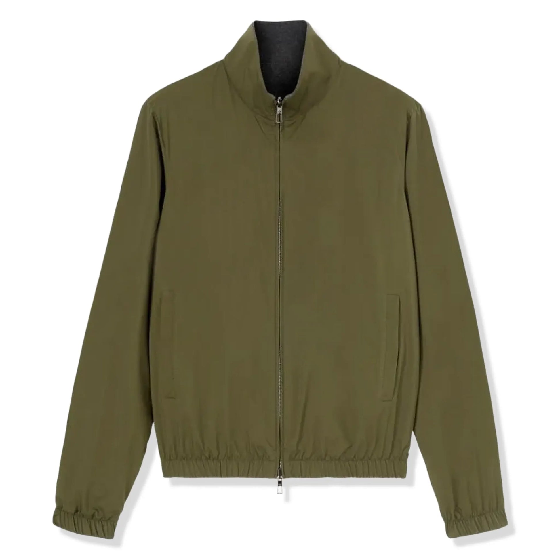 Loro Piana Windmate Storm System Dark Green Flannel Melange Bomber Jacket