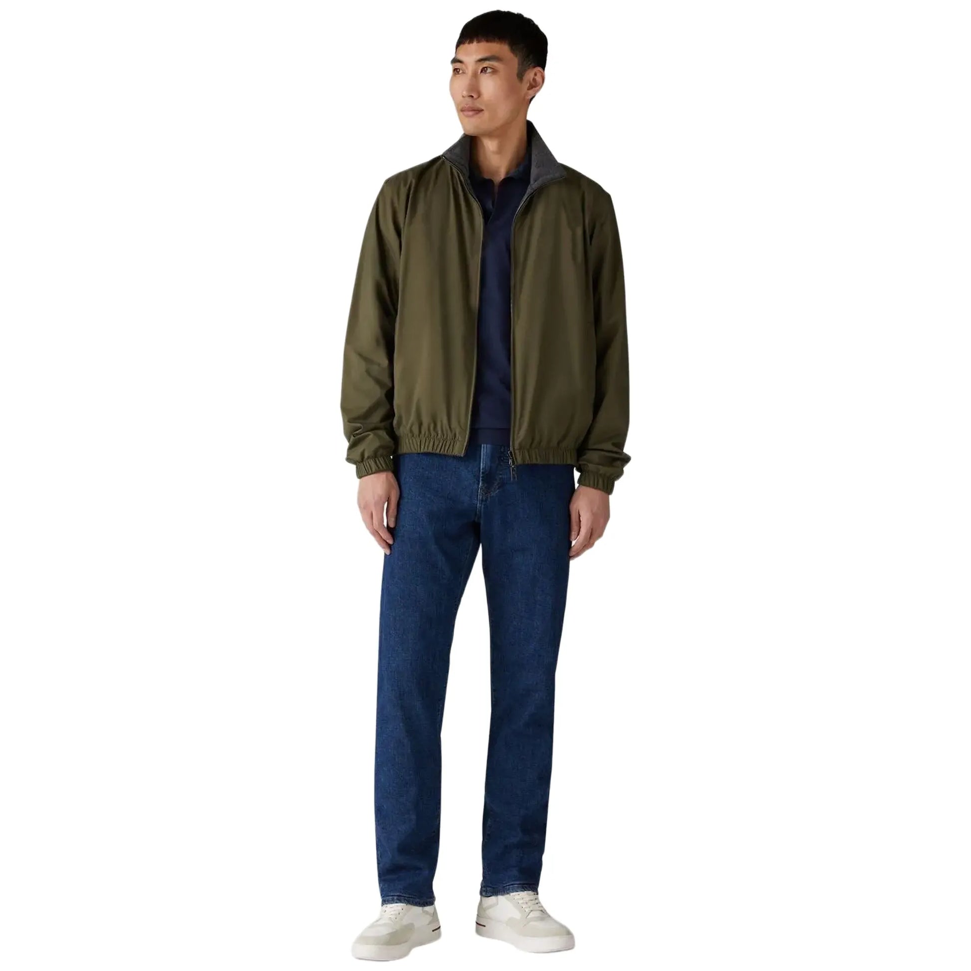 Loro Piana Windmate Storm System Dark Green Flannel Melange Bomber Jacket