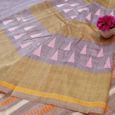 Lovely Beige Colored Casual Wear Printed Bhagalpuri Silk Saree