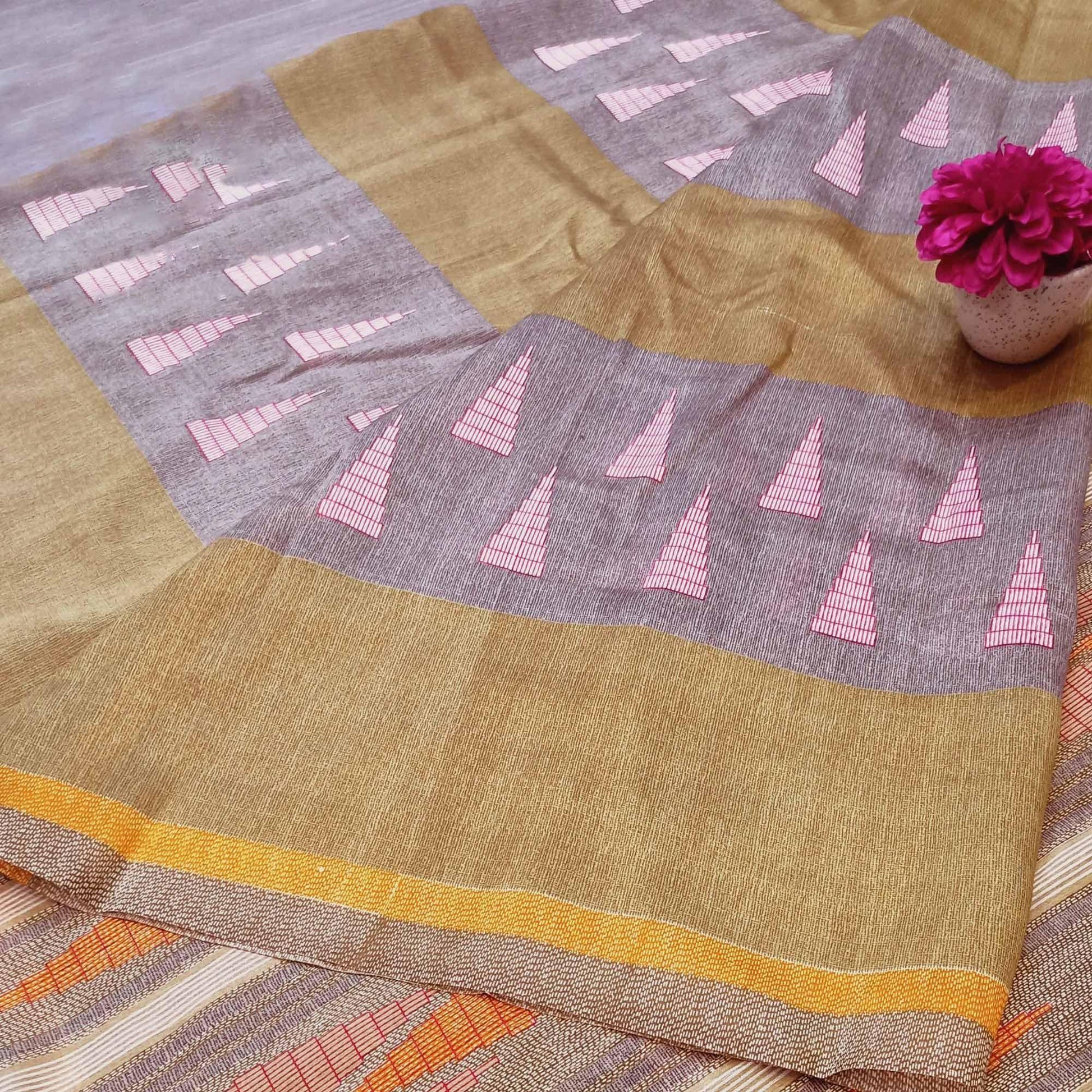 Lovely Beige Colored Casual Wear Printed Bhagalpuri Silk Saree
