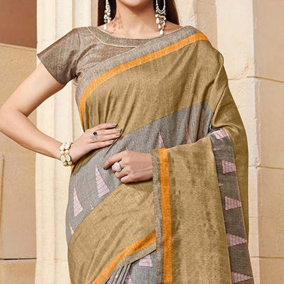 Lovely Beige Colored Casual Wear Printed Bhagalpuri Silk Saree