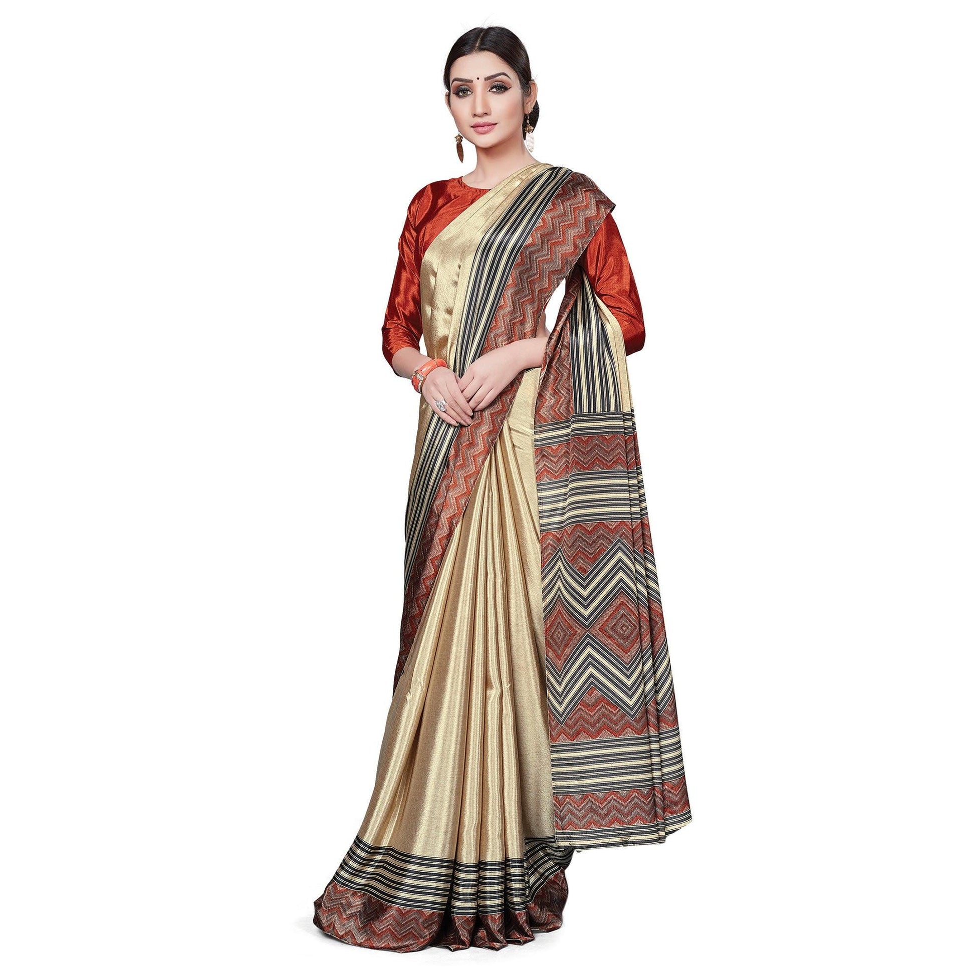 Lovely Beige Colored Casual Wear Printed Crepe Saree