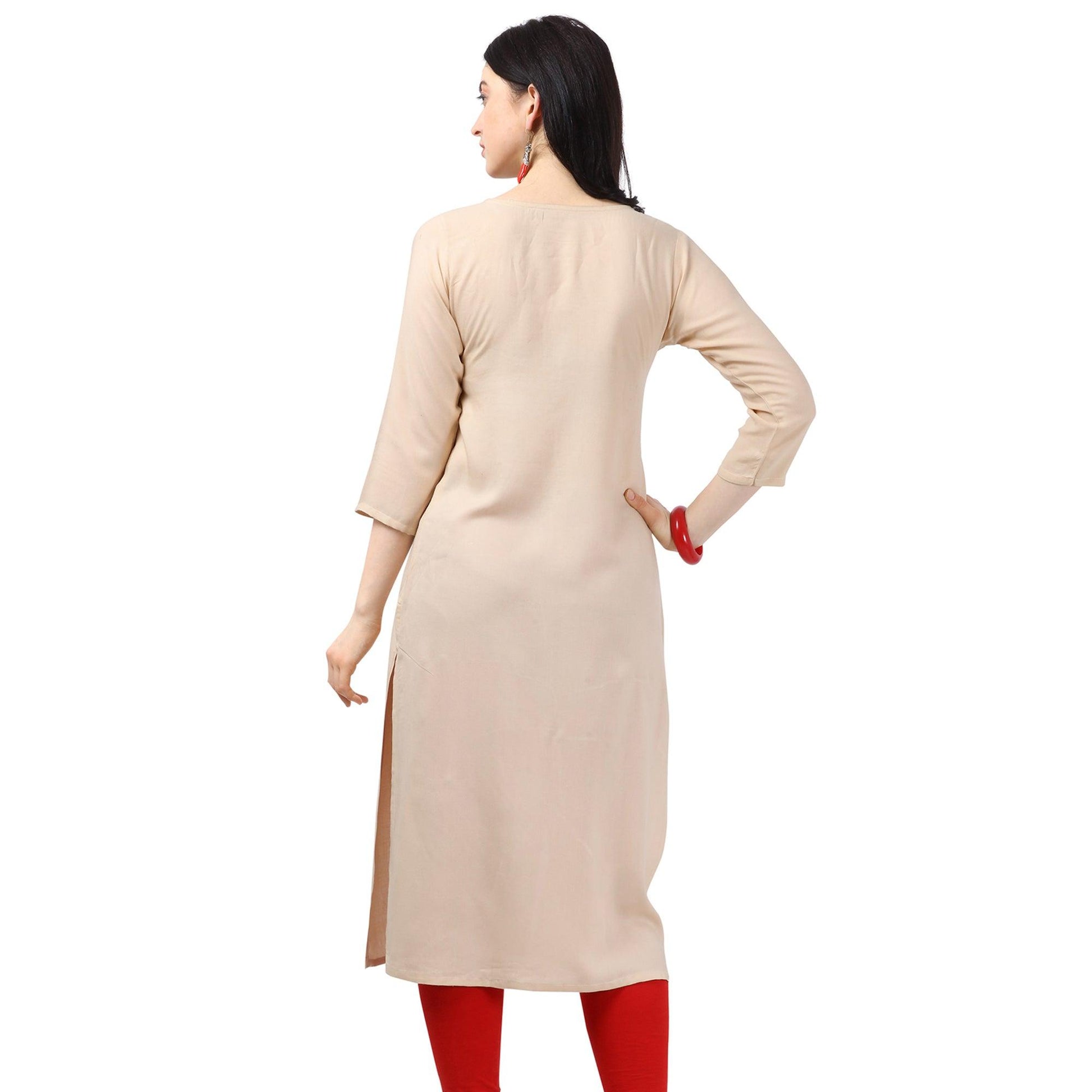 Lovely Beige Colored Partywear Embellished Rayon Kurti