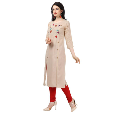 Lovely Beige Colored Partywear Embellished Rayon Kurti