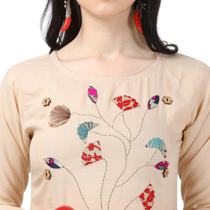 Lovely Beige Colored Partywear Embellished Rayon Kurti