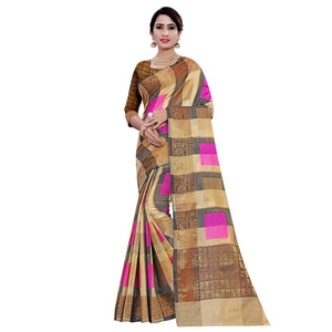 Lovely Beige-Pink Colored Casual Printed Pure Cotton Jacquard Saree
