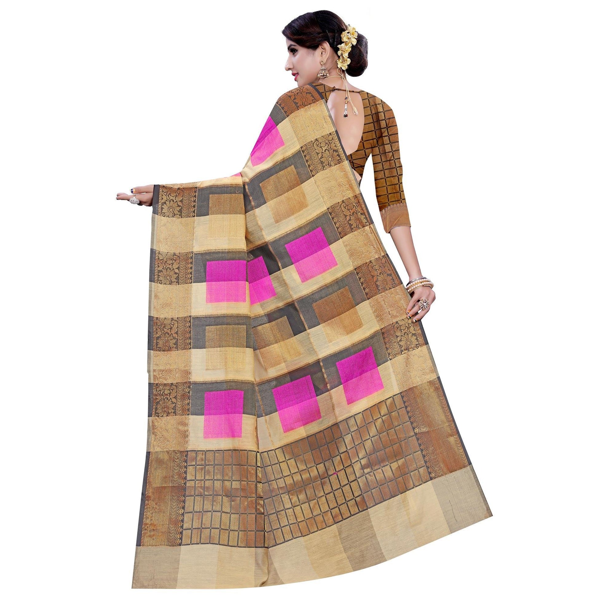 Lovely Beige-Pink Colored Casual Printed Pure Cotton Jacquard Saree