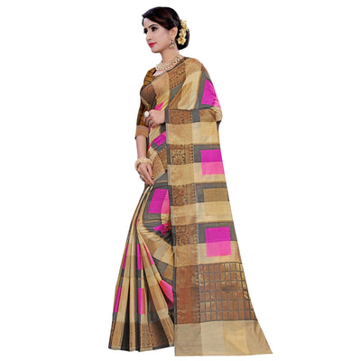 Lovely Beige-Pink Colored Casual Printed Pure Cotton Jacquard Saree