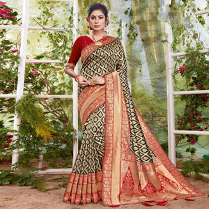 Lovely Black Coloured Partywear Printed Silk Saree