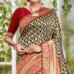 Lovely Black Coloured Partywear Printed Silk Saree