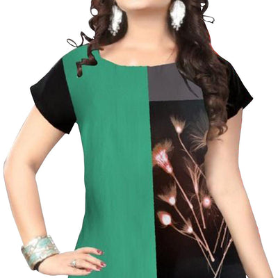 Lovely Black-Green Colored Casual Printed Crepe Kurti