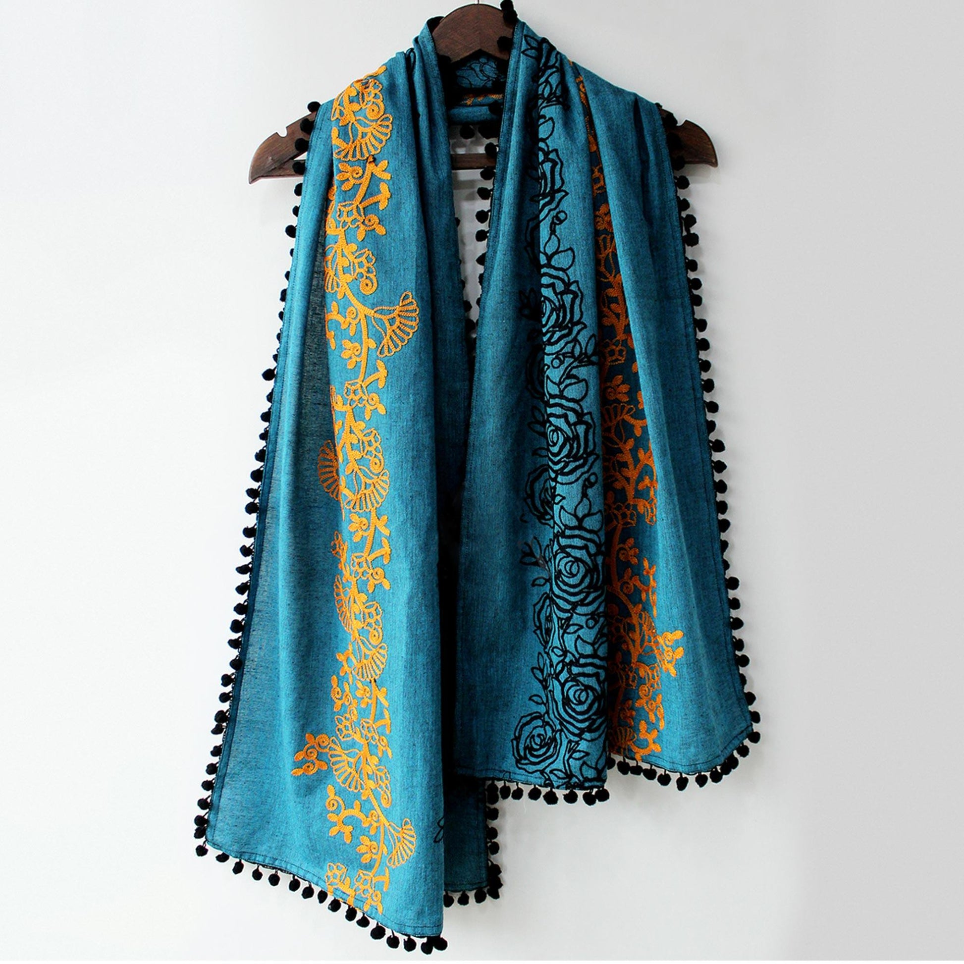 Lovely Blue Colored Embroidered Linen Stole