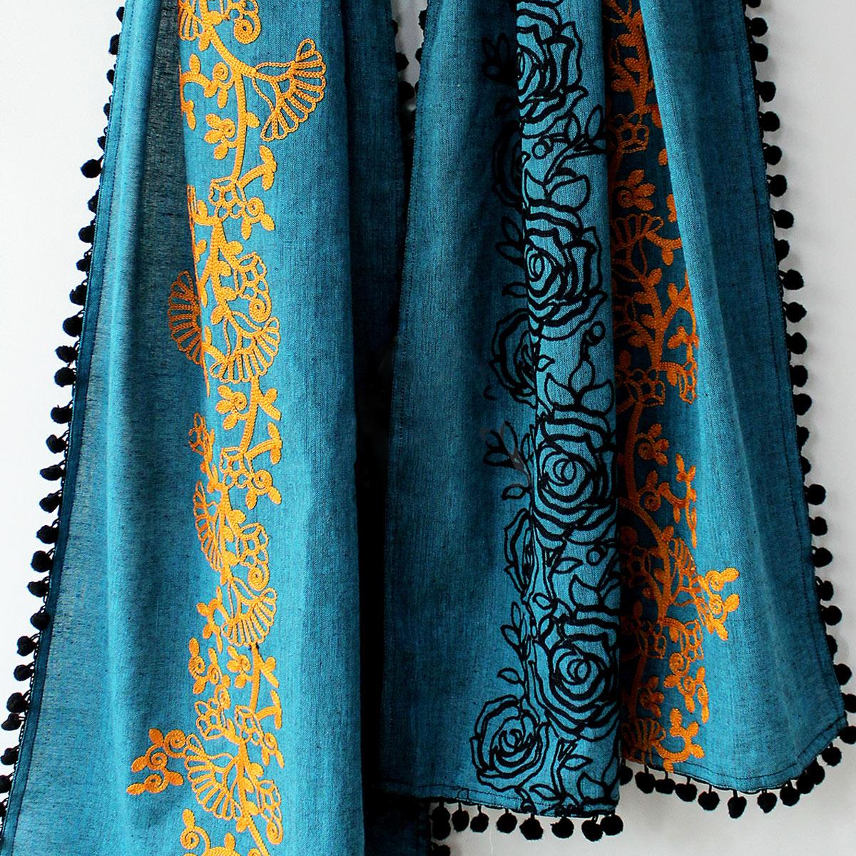 Lovely Blue Colored Embroidered Linen Stole