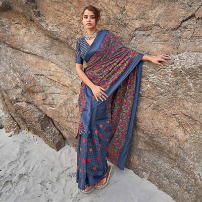 Lovely Blue Coloured Casual Wear Printed Linen Saree
