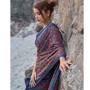 Lovely Blue Coloured Casual Wear Printed Linen Saree