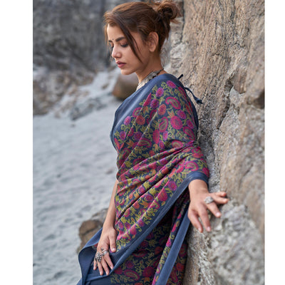 Lovely Blue Coloured Casual Wear Printed Linen Saree