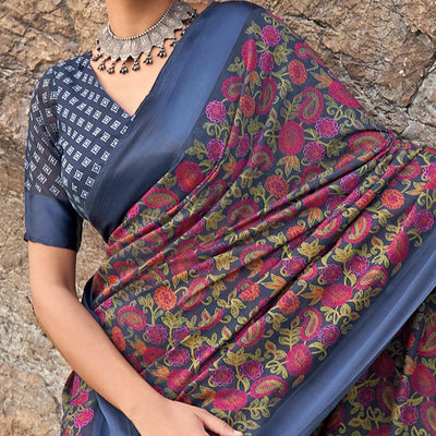 Lovely Blue Coloured Casual Wear Printed Linen Saree