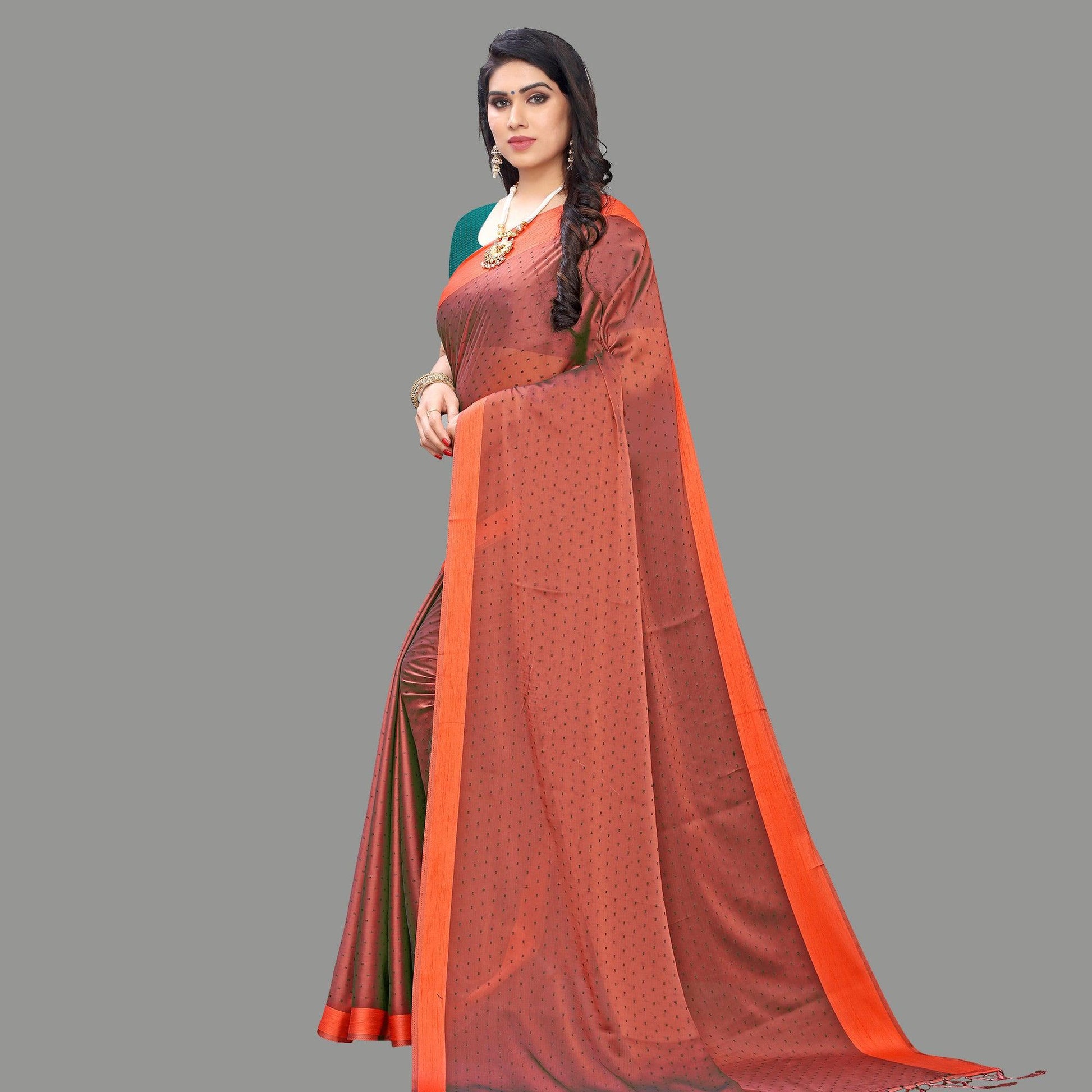 Lovely Brown Colored Party Wear Printed Poly Georgette Saree With Tassels