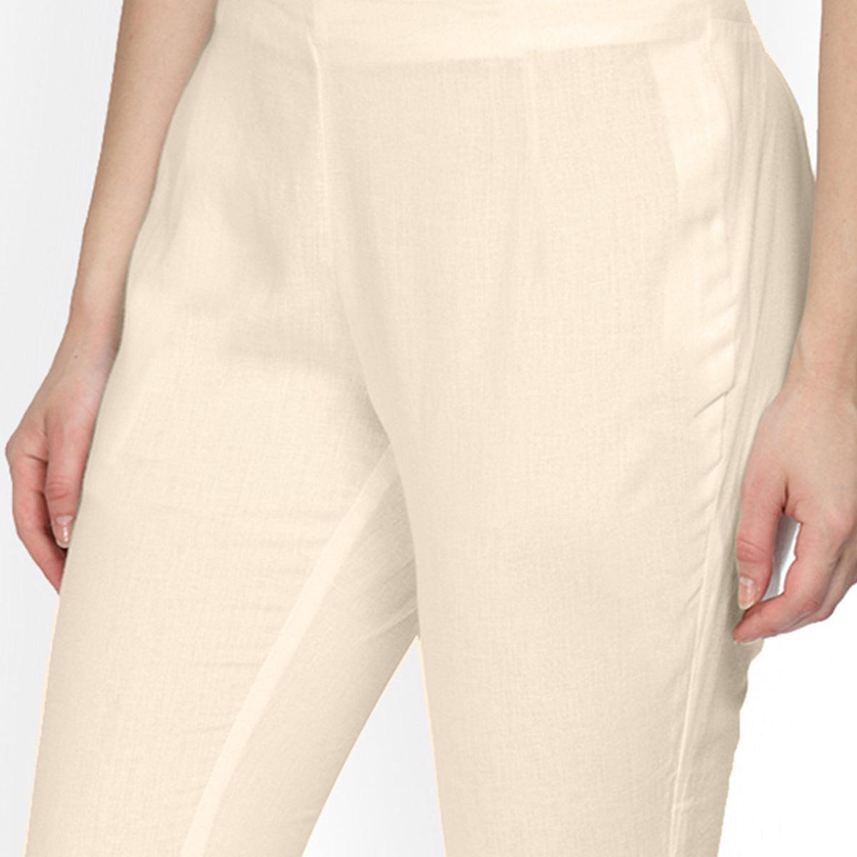 Lovely Cream Colored Casual Wear Cotton Pant