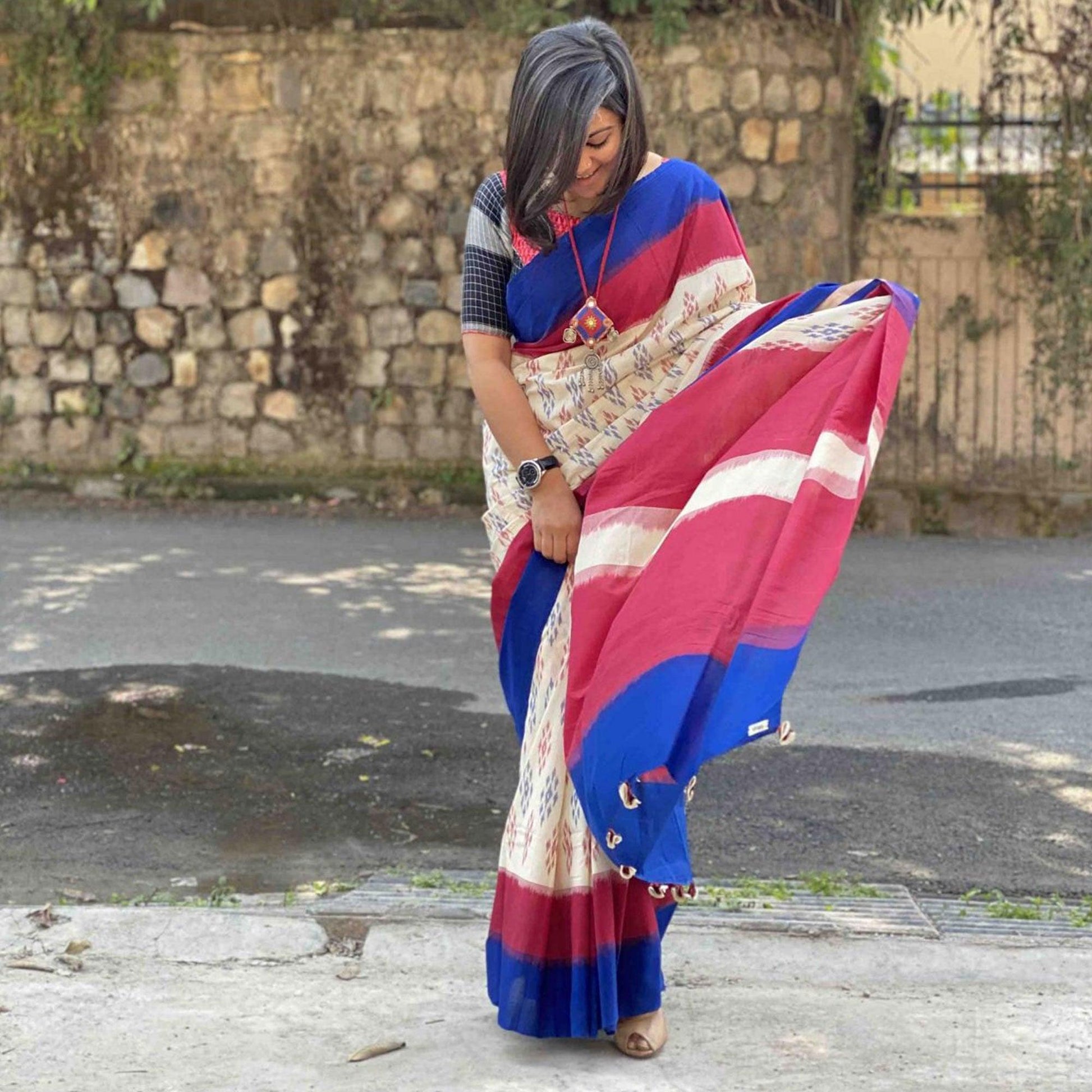 Lovely Cream - Multi Colored Casual Wear Printed Silk Saree