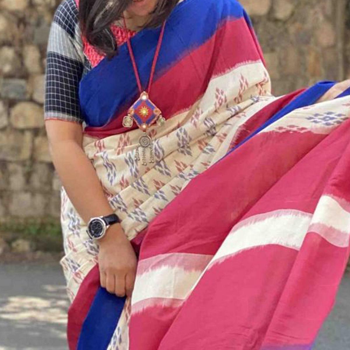 Lovely Cream - Multi Colored Casual Wear Printed Silk Saree