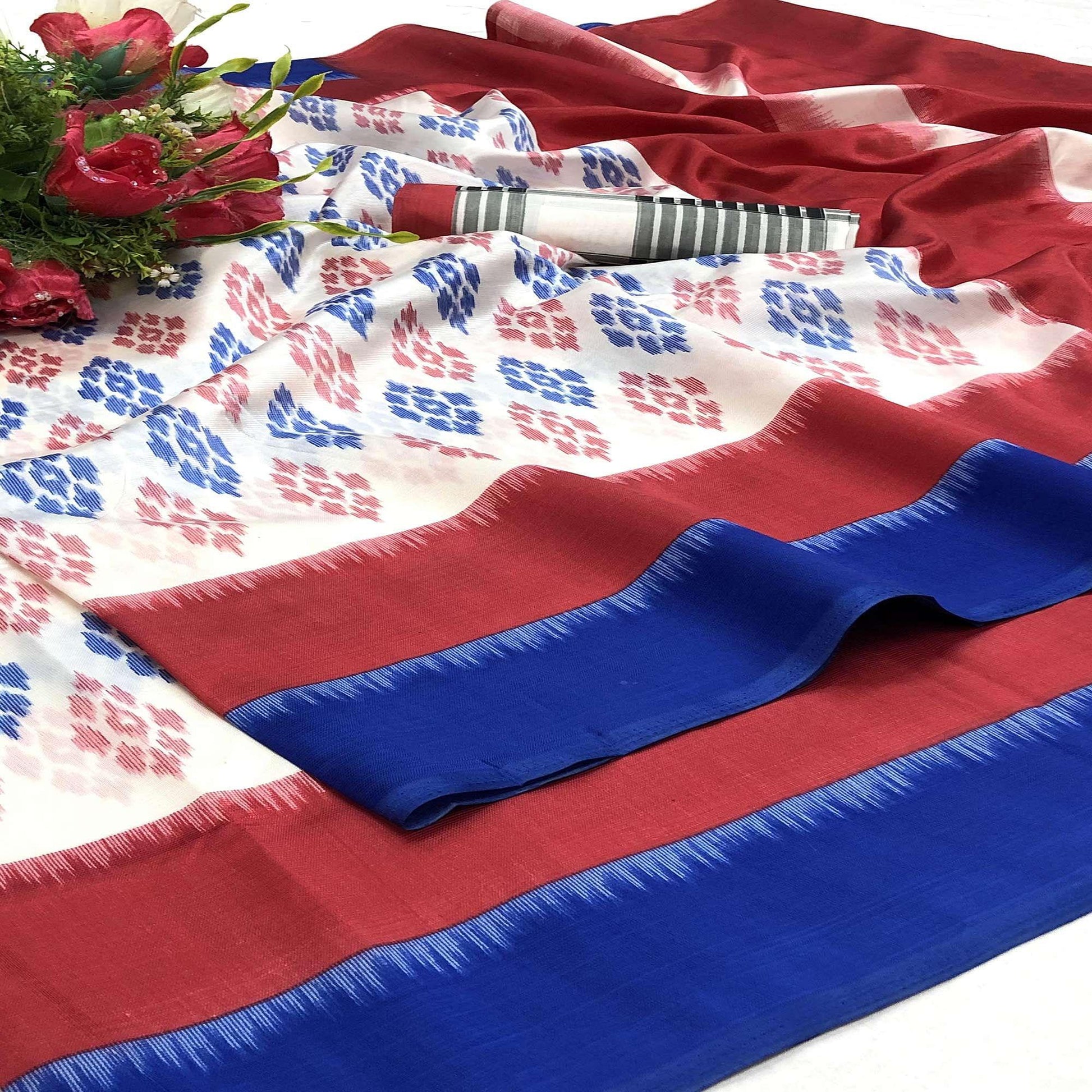 Lovely Cream - Multi Colored Casual Wear Printed Silk Saree