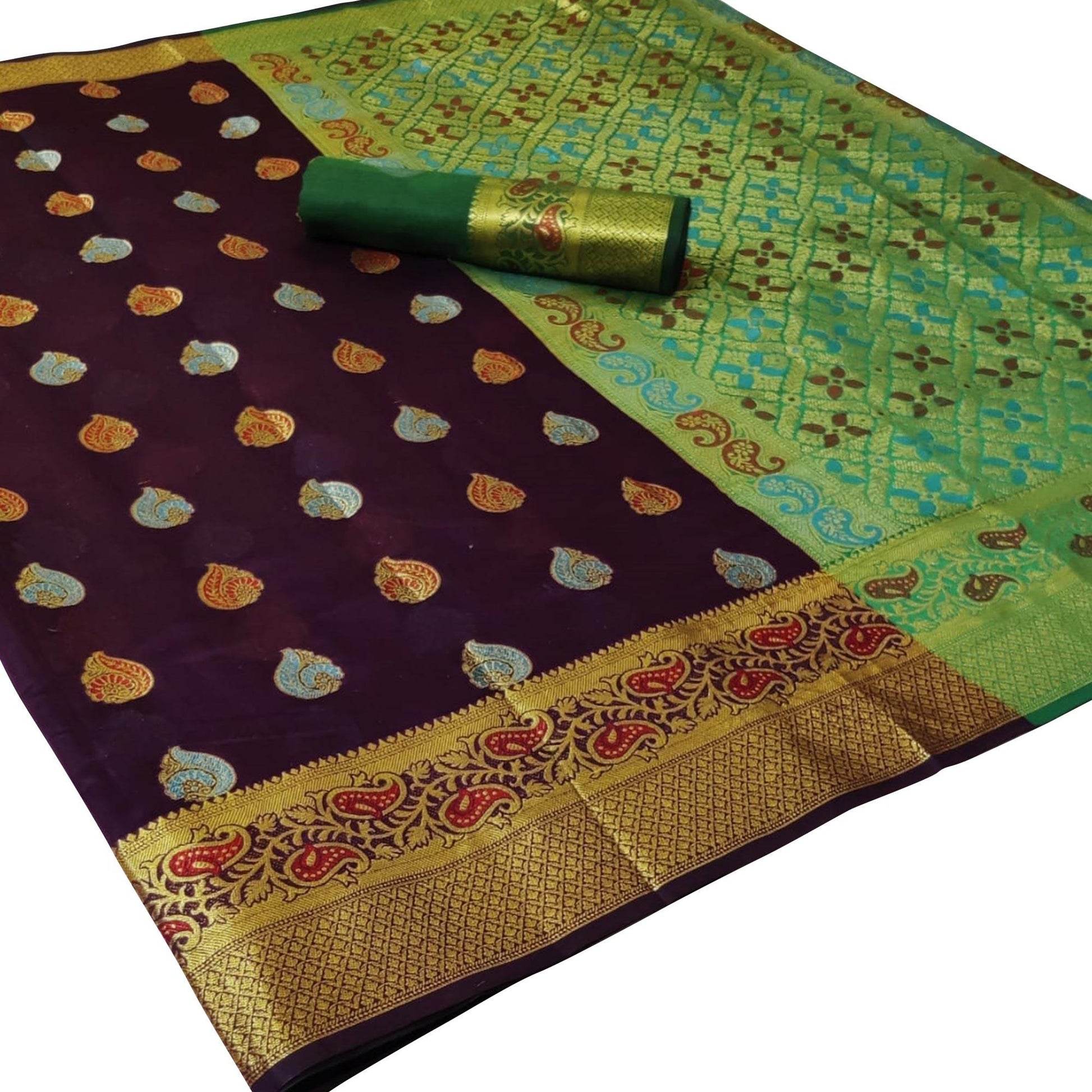 Lovely Dark Purple Colored Festive Wear Woven Cotton Saree