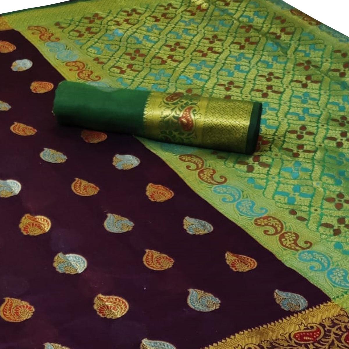 Lovely Dark Purple Colored Festive Wear Woven Cotton Saree