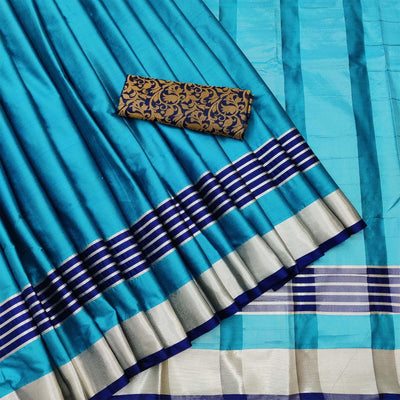 Lovely Ferozi Coloured Casual Wear Zari Border Cotton Saree